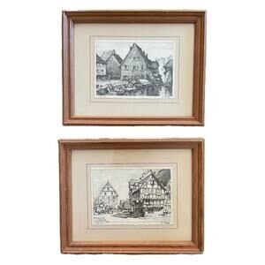 Vintage Nicholas Markovitch A.Marc Village Scenes Prints Set of 2